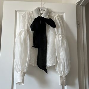 Women's Black Dancer Tie-detailed Linen-silk Blouse